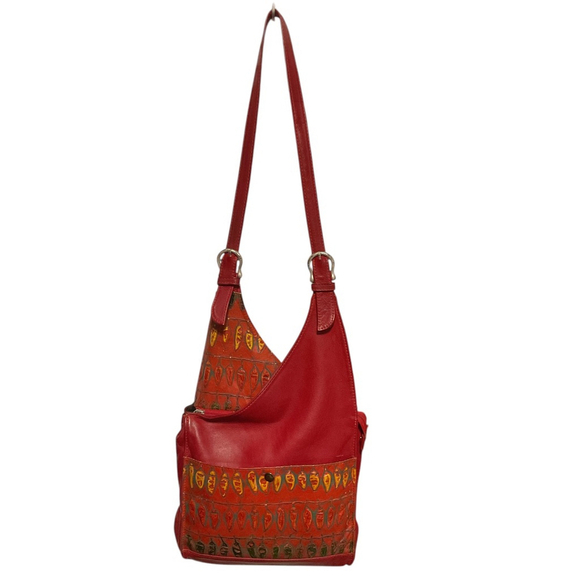 ATELIER V CUIR Luxury Red Leather Shoulder Bag, handtooled & painted peppers - Picture 2 of 12